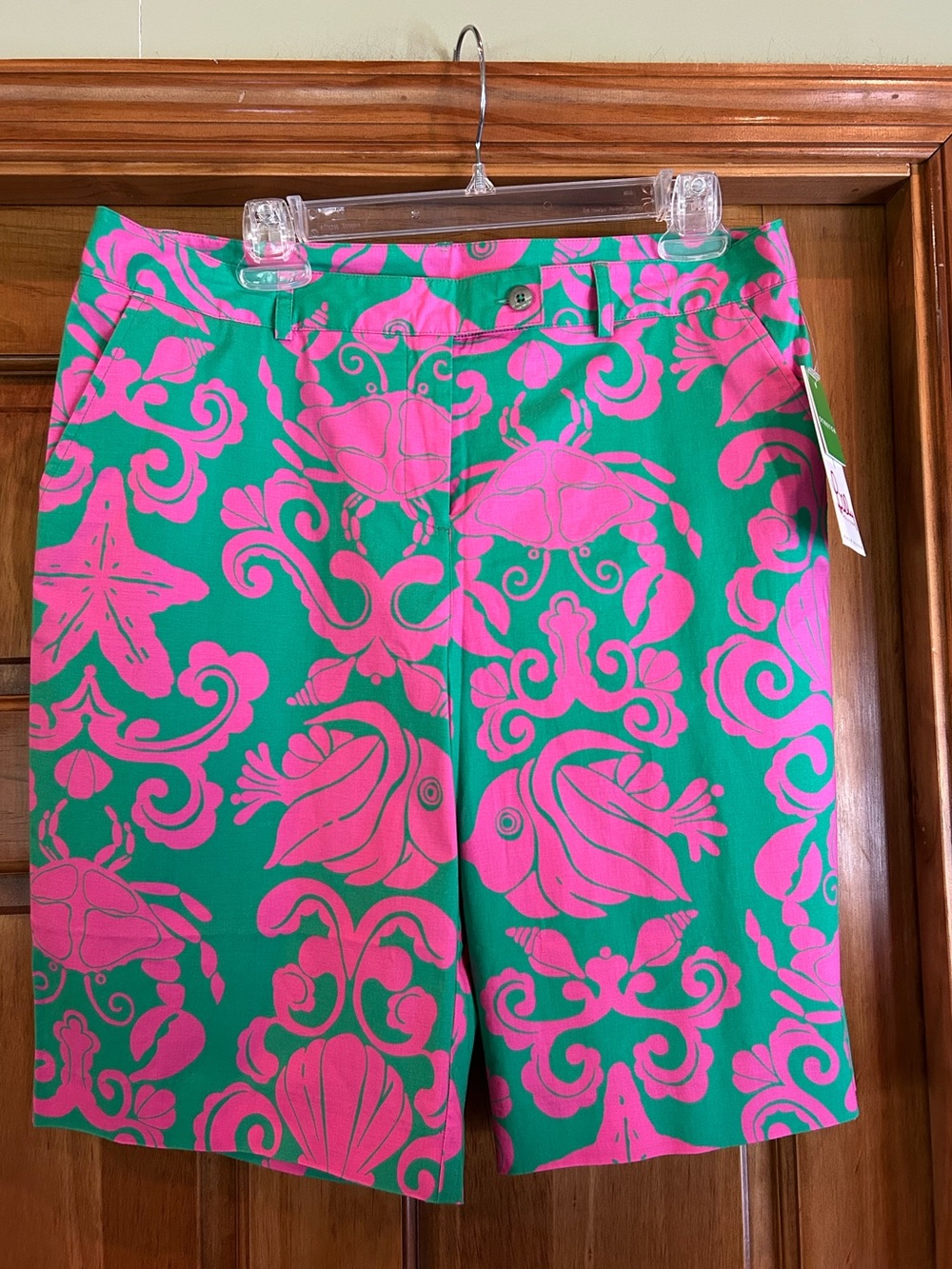 Lilly Pulitzer Green Shorts with Pink Sea Life Print